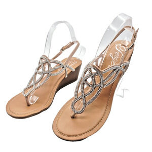 Fergie Wedge Sandals Cassidy Women's Size 7.5 M Rhinestones